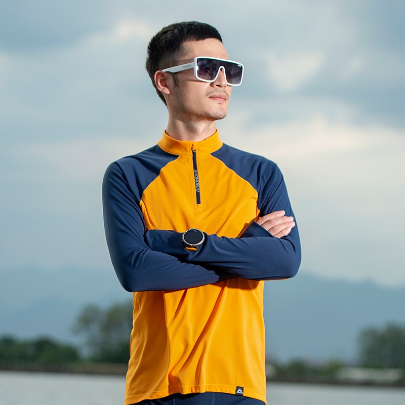 Aonijie fm5172 camiseta de manga larga para deportes de protección solar al aire libre para hombres, bicicleta de fitness de secado rápido, sudadera de manga larga para correr y caminar
